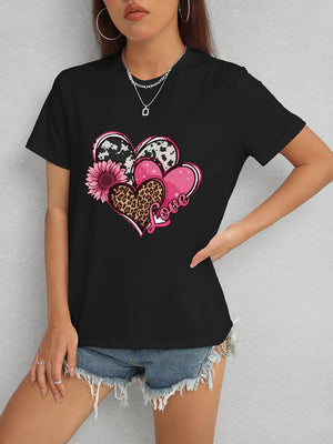 Heart Round Neck Short Sleeve T-Shirt-Teresa's Fashionista LLC