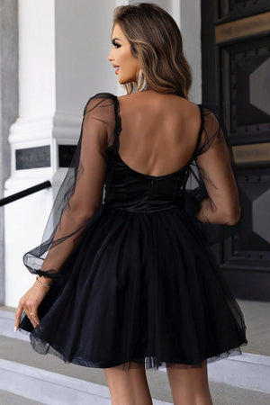 Sweetheart Neck Balloon Sleeve Mini Dress-Teresa's Fashionista LLC