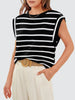 Striped Round Neck Cap Sleeve T-Shirt-Teresa's Fashionista LLC