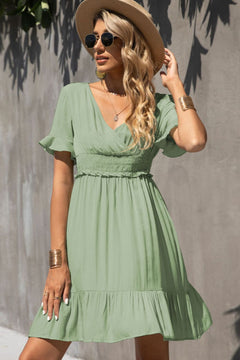 Smocked Waist Flounce Sleeve Ruffle Hem Dress-Teresa's Fashionista LLC