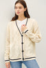 Be Cool Contrast Trim Cable-Knit V-Neck Cardigan - Teresa's Fashionista LLC