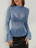 Mock Neck Long Sleeve Lace Top - Teresa's Fashionista LLC