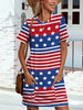 Pocketd US Flag Printed Short Sleeve Dress-Teresa's Fashionista LLC
