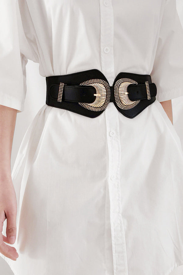 Shell Double Buckle Elastic Wide Belt-Teresa's Fashionista LLC