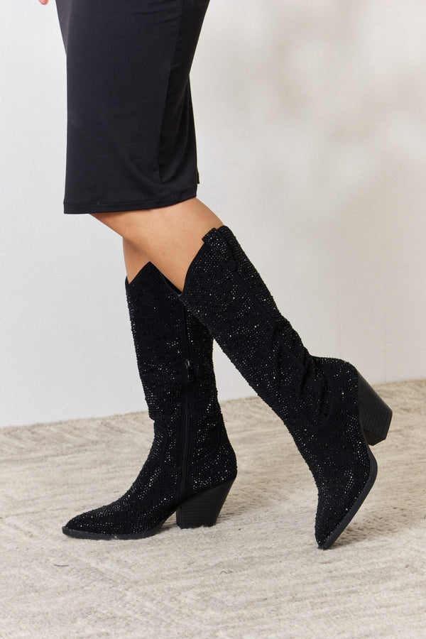 Forever Link Rhinestone Knee High Cowboy Boots-Teresa's Fashionista LLC