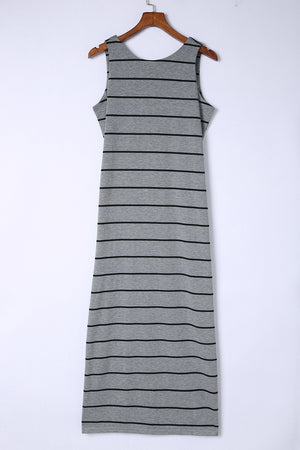 Striped Slit Sleeveless Maxi Dress-Teresa's Fashionista LLC