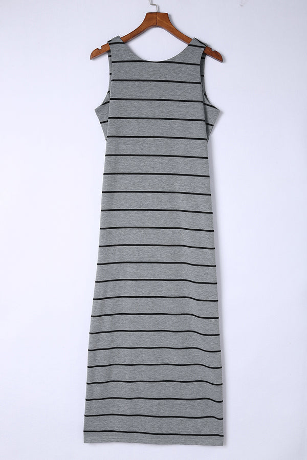 Striped Slit Sleeveless Maxi Dress-Teresa's Fashionista LLC
