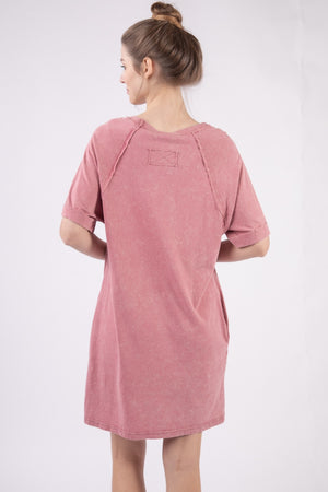VERY J Washed Round Neck Mini Tee Dress-Teresa's Fashionista LLC