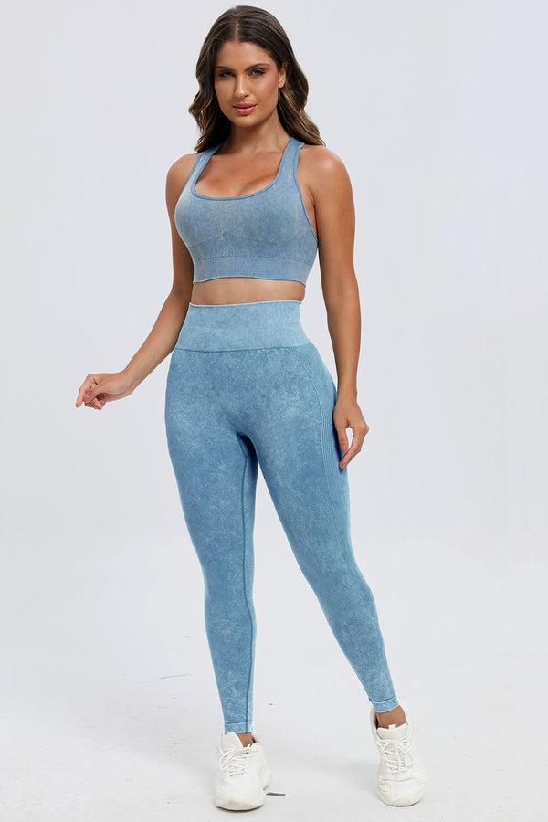 3 Piece Washed Square Neck Wide Strap Active Set-Teresa's Fashionista LLC
