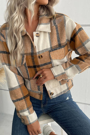 Buttoned Cardigan Plaid Jacket With Pocket