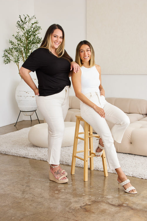 RFM Mini Mia Full Size Tummy Control High Waist Raw Hem Jeans-Teresa's Fashionista LLC