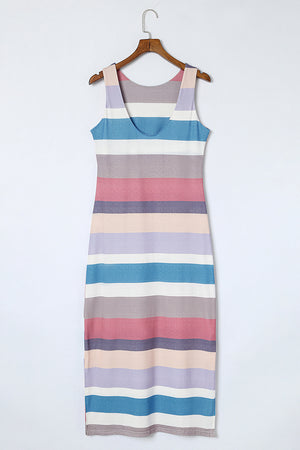 Striped Slit Sleeveless Maxi Dress-Teresa's Fashionista LLC