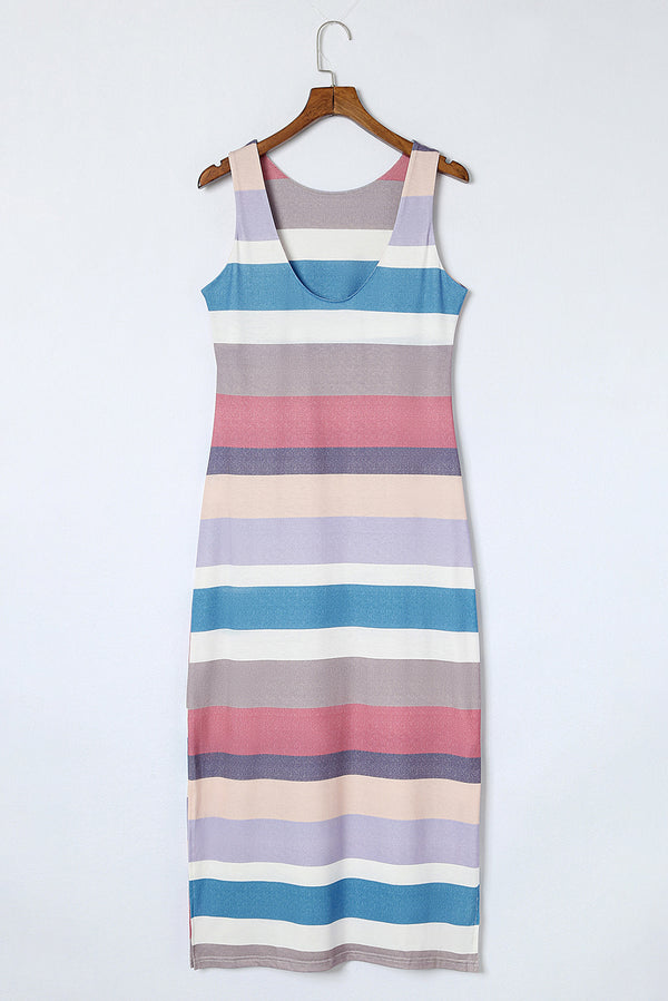 Striped Slit Sleeveless Maxi Dress-Teresa's Fashionista LLC