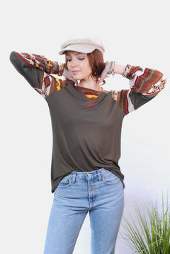Celeste Full Size Geometric Round Neck Long Sleeve Top - Teresa's Fashionista LLC