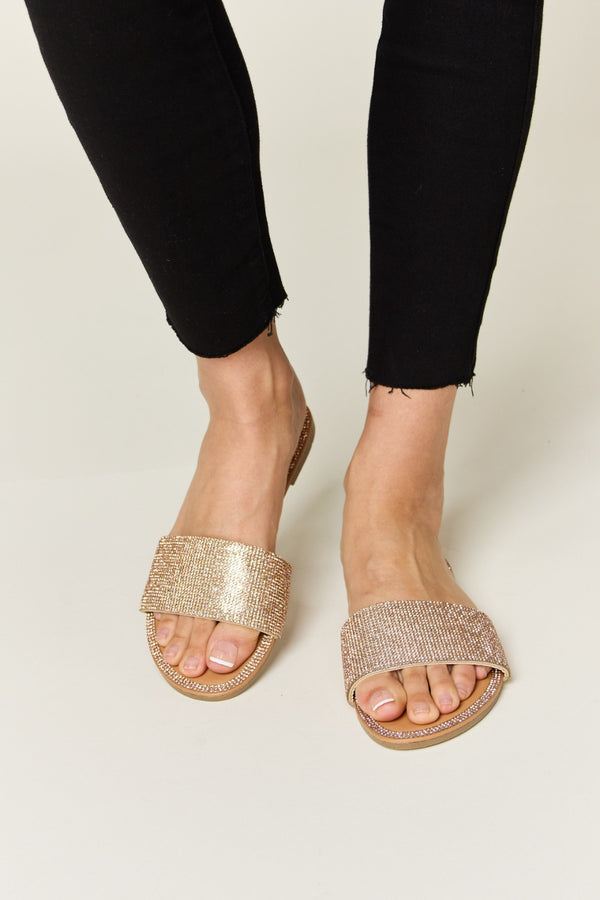 WILD DIVA Rhinestone Open Toe Flat Sandals-Teresa's Fashionista LLC