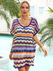 Rainbow Stripe Scalloped V-Neck Cover-Up Dress-Teresa's Fashionista LLC