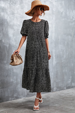 Printed Flounce Sleeve Tiered Dress-Teresa's Fashionista LLC