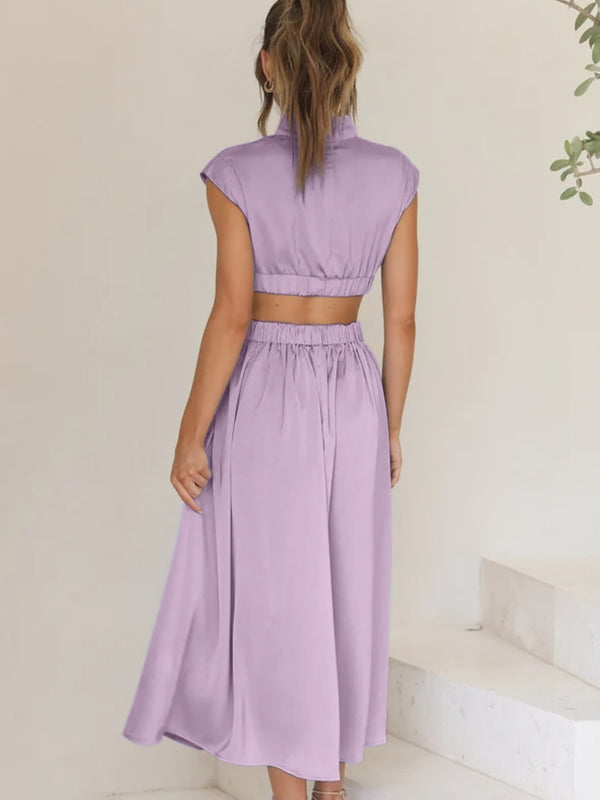 Cutout Mock Neck Sleeveless Ruched Dress-Teresa's Fashionista LLC