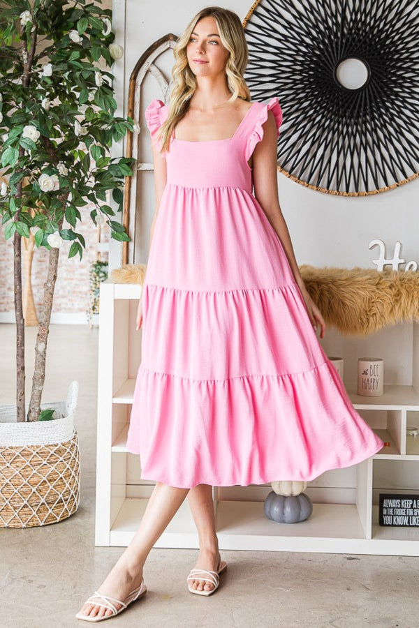 Reborn J Ruffled Sleeveless Tiered Midi Dress-Teresa's Fashionista LLC