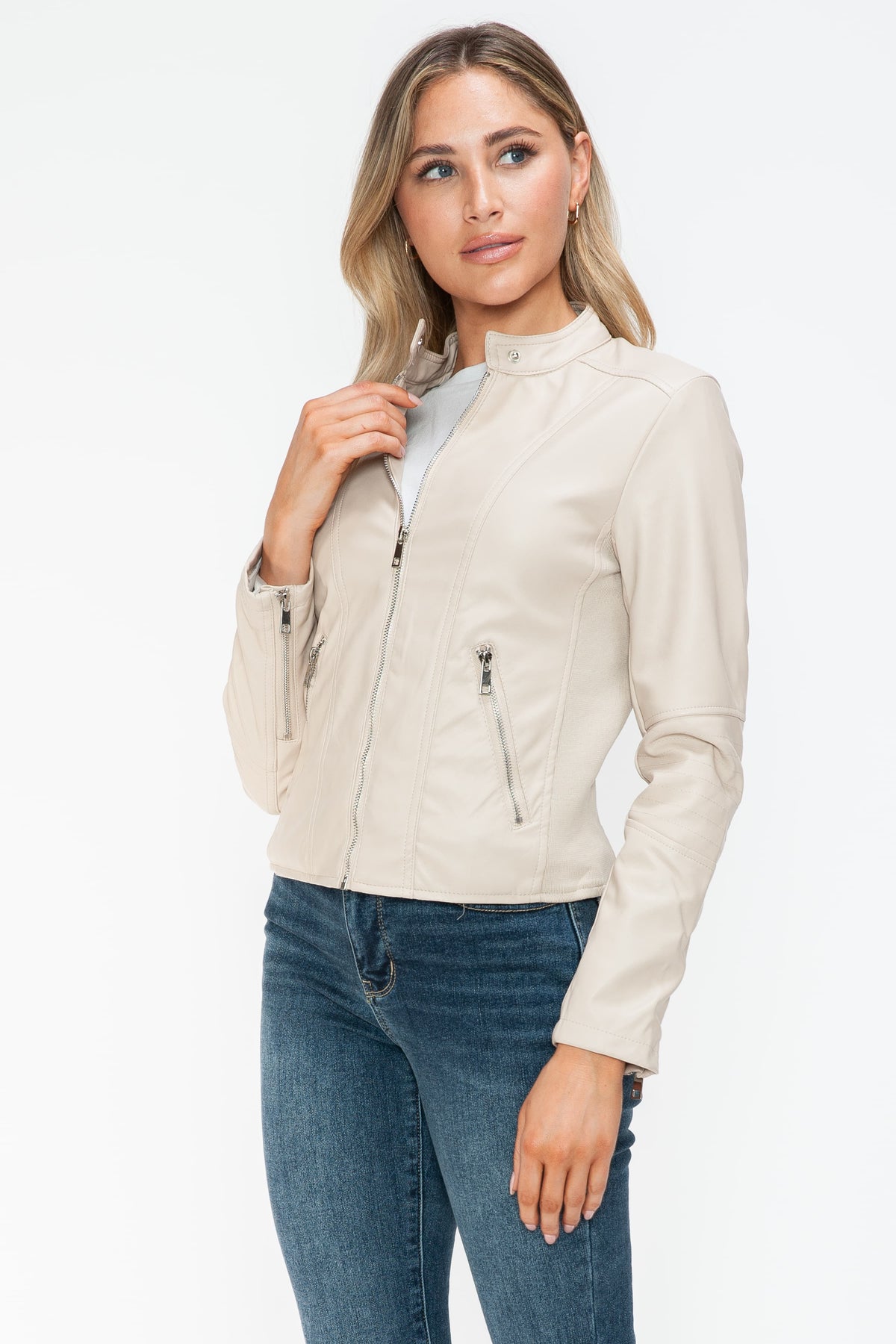 Snobbish PU Leather Zip Up Jacket with Pockets - Teresa's Fashionista LLC