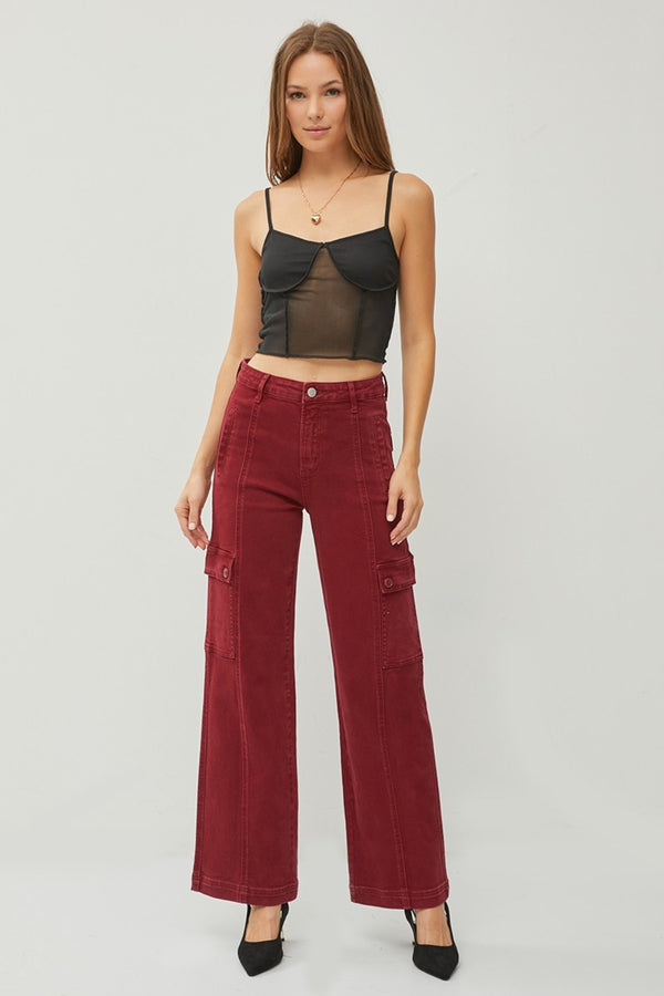 RISEN Full Size High Rise Wide Leg Cargo Jeans - Teresa's Fashionista LLC