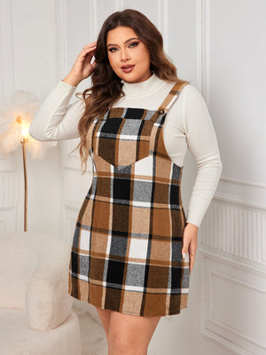 Honey Plus Size Plaid Wide Strap Overall Dress - Teresa's Fashionista LLC