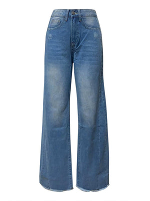 Raw Hem Wide Leg Jeans with Pockets - Teresa's Fashionista LLC