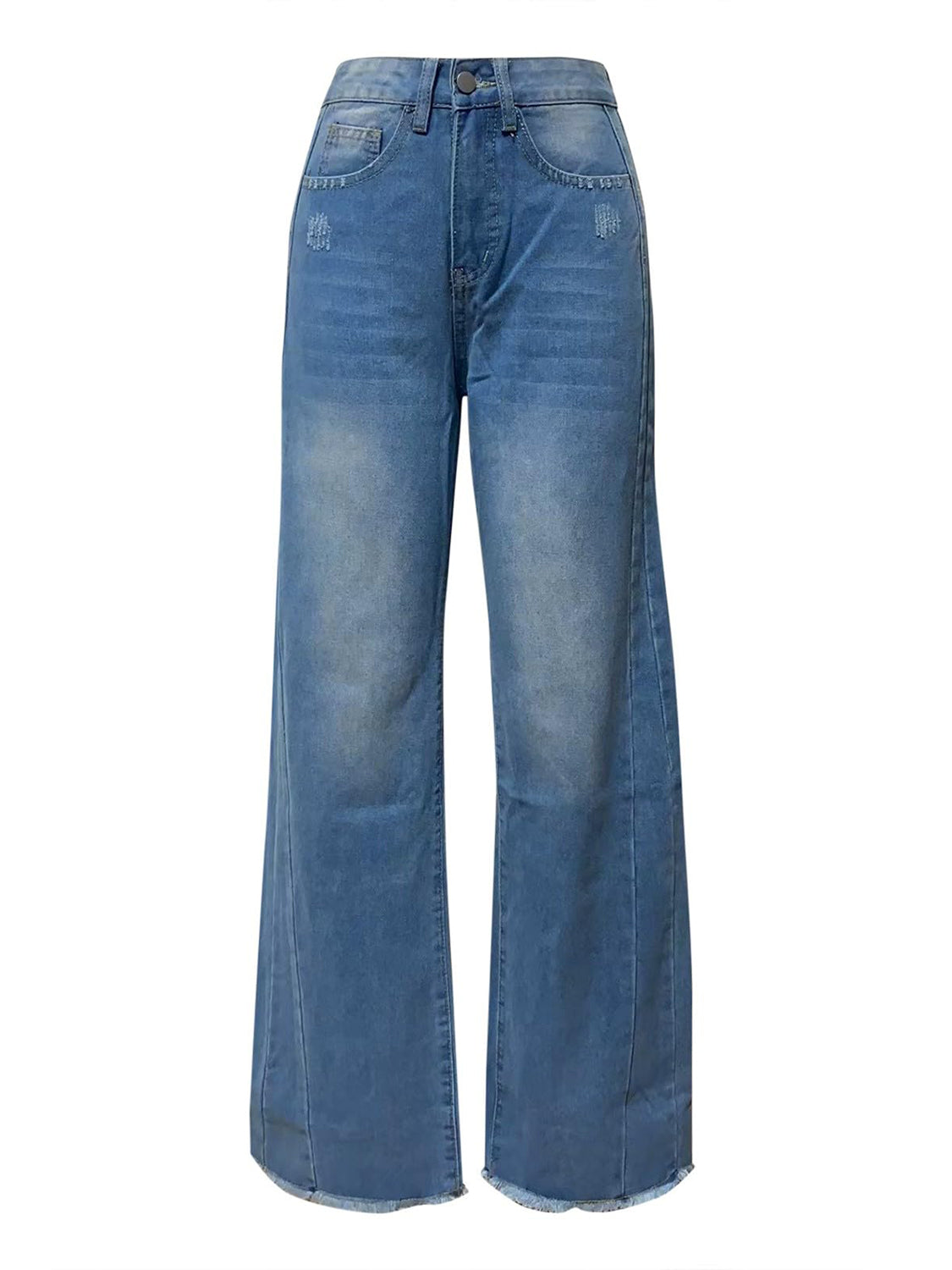 Raw Hem Wide Leg Jeans with Pockets - Teresa's Fashionista LLC