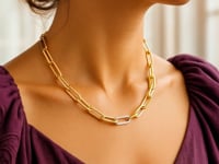 14k Yellow Gold Paperclip Chain Necklace with Diamond Link