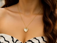 14k Yellow Gold High Polish Heart Pearl Paste Necklace
