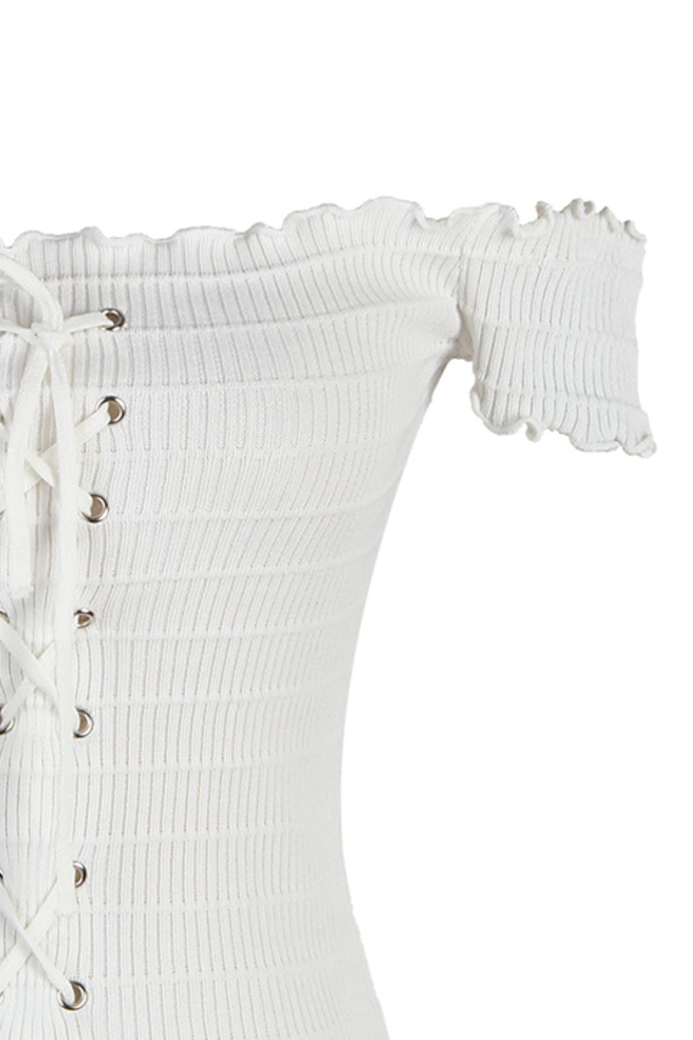 Lace-Up Front Lettuce Hem Off-Shoulder Knit Top-Teresa&#39;s Fashionista LLC