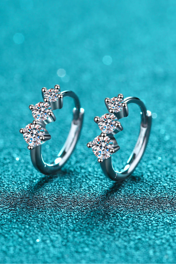 Sterling Silver Moissanite Huggie Earrings-Teresa's Fashionista LLC