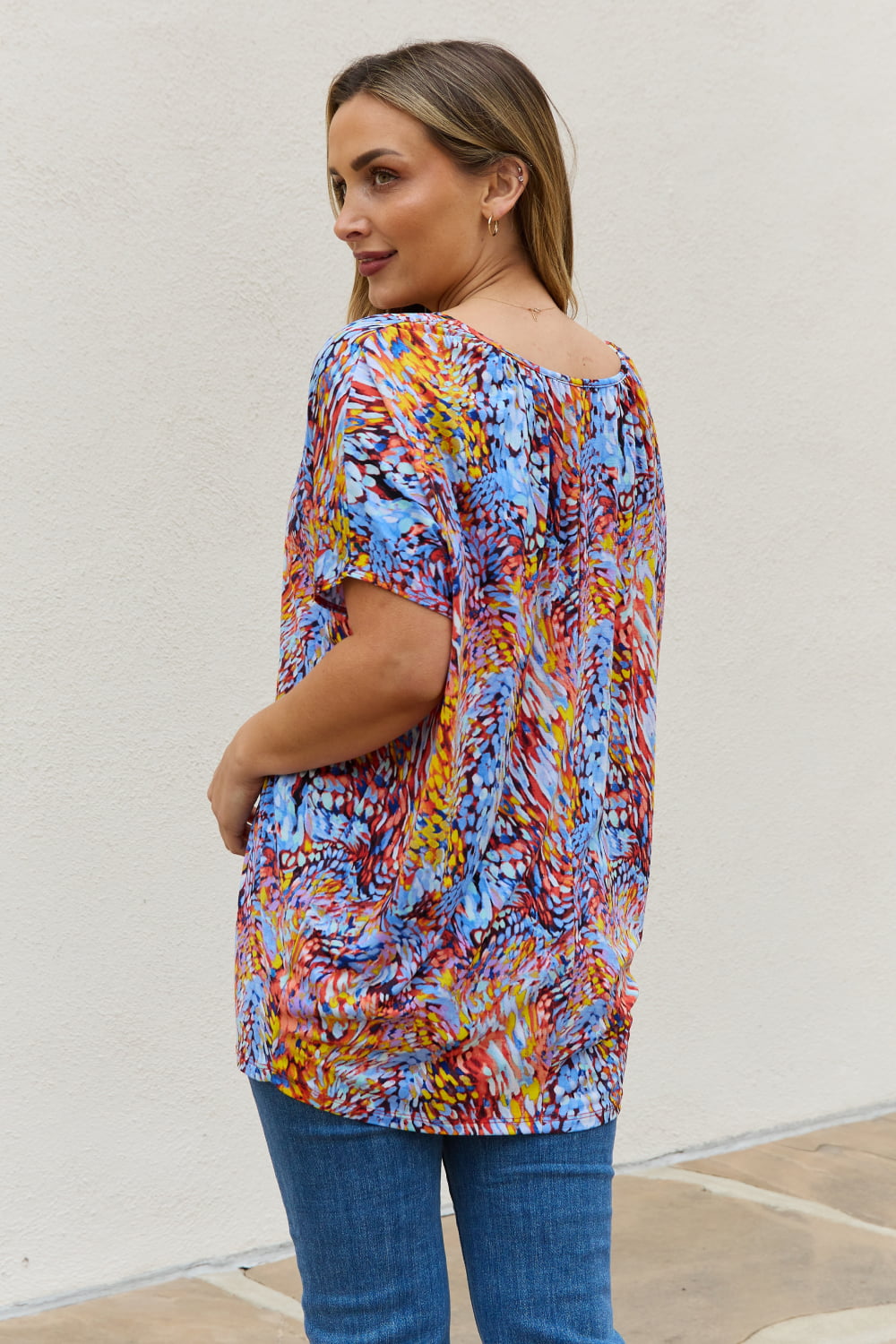 Be Stage Full Size Printed Dolman Flowy Top-Teresa's Fashionista LLC