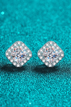 925 Sterling Silver Inlaid 2 Carat Moissanite Square Stud Earrings-Teresa's Fashionista LLC