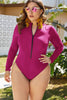 Zip Up Long Sleeve One-Piece Swimsuit-Teresa's Fashionista LLC