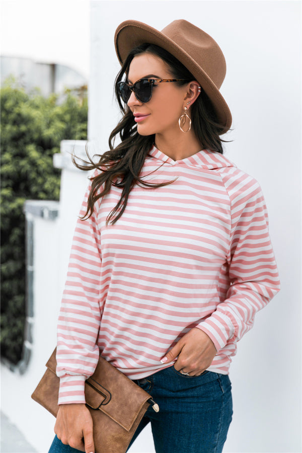 Horizontal Stripe Raglan Sleeve Hoodie-Teresa's Fashionista LLC
