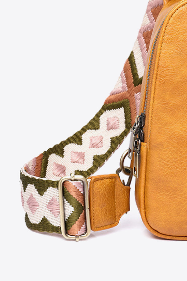 Random Pattern Adjustable Strap PU Leather Sling Bag-Teresa's Fashionista LLC