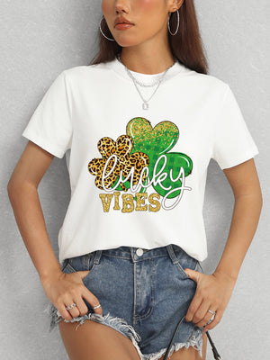 LUCKY VIBES Round Neck Short Sleeve T-Shirt-Teresa's Fashionista LLC