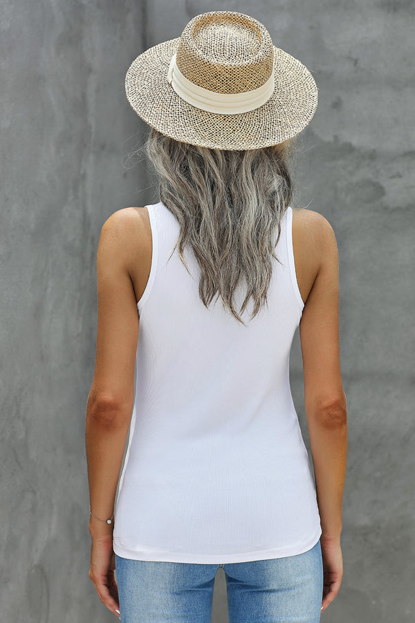Notched Neck Ribbed Tank Top-Teresa's Fashionista LLC