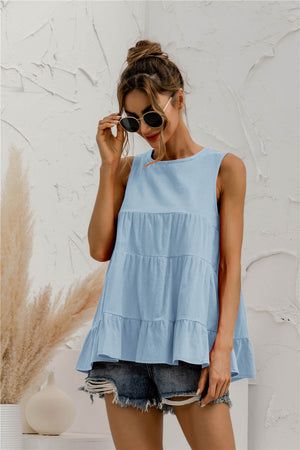 Round Neck Tiered Tank-Teresa's Fashionista LLC