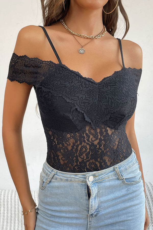 Lace Cold-Shoulder Bodysuit-Teresa's Fashionista LLC