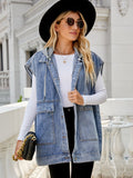 Hooded Sleeveless Denim Top with Pockets-Teresa's Fashionista LLC