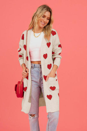 Heart Graphic Open Front Cardigan with Pockets-Teresa's Fashionista LLC