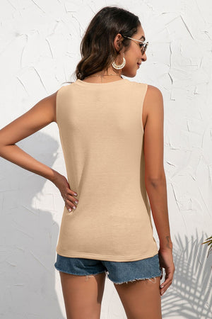 Buttoned Deep V Tank-Teresa's Fashionista LLC