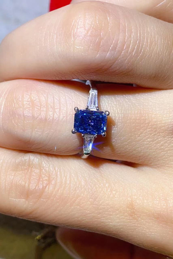 1 Carat Moissanite Platinum-Plated Rectangle Ring in Blue-Teresa's Fashionista LLC