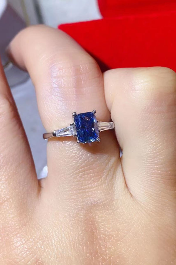 1 Carat Moissanite Platinum-Plated Rectangle Ring in Blue-Teresa's Fashionista LLC