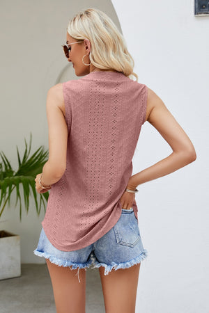 Notched Neck Curved Hem Eyelet Tank-Teresa's Fashionista LLC