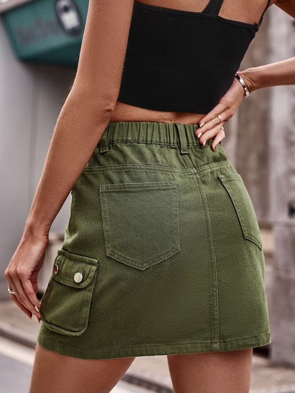 Denim Mini Skirt with Pockets-Teresa's Fashionista LLC