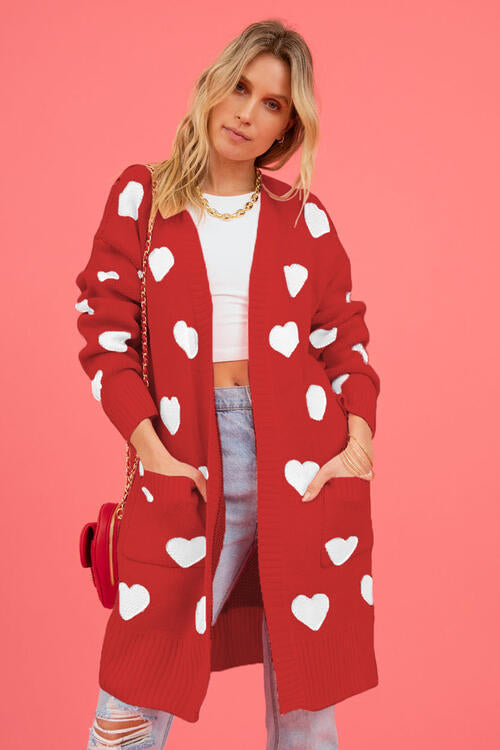 Heart Graphic Open Front Cardigan with Pockets-Teresa's Fashionista LLC