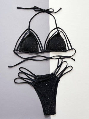 Glitter Halter Neck Strappy Two-Piece Bikini Set-Teresa's Fashionista LLC